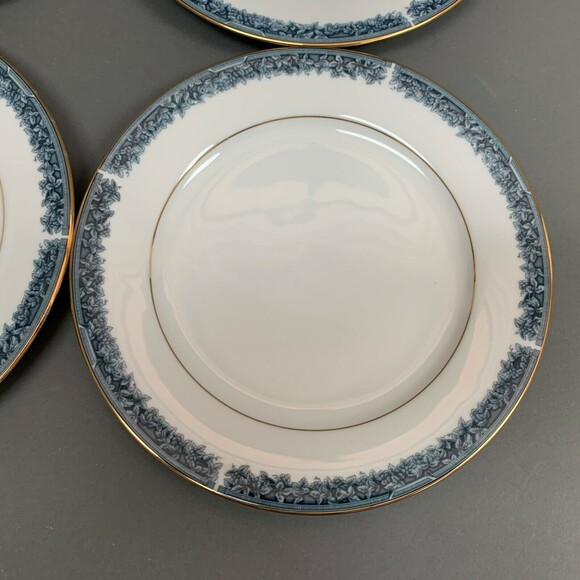 Noritake Legendary Edgerow Salad Plates Blue White Gold Trim 4078 Lot of 4 - Picture 3 of 9